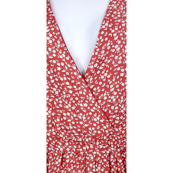 BLUE Rain Ditzy Floral Belted Waist Flutter Sleeve Romper in Coral Size Small - Picture 5 of 10